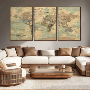 17693651-MGV-CV-36X24-Adventure Awaits Wall Art – Vintage World Map Canvas Print, Rustic Travel Decor, Antique Style Map Artwork for Office, Living