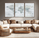 94249974-MGV-CV-36X24-Ours Explore World Map Wall Art – Modern Travel Canvas Print, Neutral Adventure Decor for Living Room, Office, Study, Bedroom,