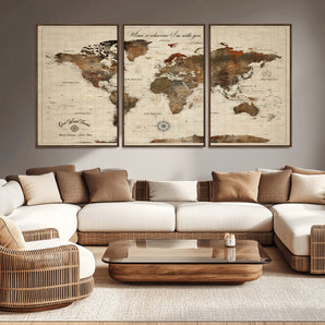 96366078-MGV-CV-36X24-Home Wherever With You Rustic World Map – Vintage Travel Canvas Wall Art, Antique Atlas Print, Romantic Wanderlust Decor for