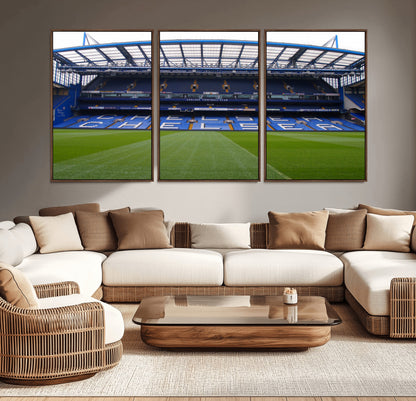38616413CHELSA-MGV-CV-36X24-Chelsea Stadium Wall Art – Panoramic Football Field Canvas Print, Game Day Sports Decor for Living Room, Office, or Man Cave