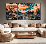 21638941-MGV-CV-36X24-Japanese Landscape Wall Art – Mount Fuji and Flowing River Ukiyo-e Style Canvas Print, Traditional Japan Inspired Artwork for