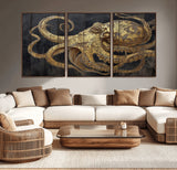 47056538-MGV-CV-36X24-Octopus Wall Art – Gold Nautical Canvas Print with Rustic Wood Texture, Marine Creature Artwork for Coastal Ocean Decoration in