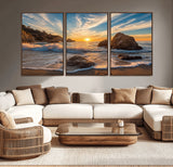 85659923-MGV-CV-36X24-Ocean Sunset Wall Art – Dramatic Seascape Canvas Print with Cliffs, Crashing Waves and Golden Sky, Bold Coastal Photography for
