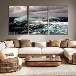 38622353-MGV-CV-36X24-Ocean Wave Wall Art – Dramatic Seascape Canvas Print with Stormy Sky and Crashing Sea, Bold Coastal Photography for Living Room,