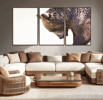 14405507-MGV-CV-36X24-Bear Wall Art – Wildlife Canvas Print with Rustic Animal Portrait and Minimalist Background, Nature Inspired Photography for