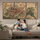 63782167-MGV-FC-60X30-3P_Walnut-Tsukioka Yoshitoshi Samurai Wall Art Print, Japanese Katana Warrior Canvas Wall Art, Octopus Sea Monster Canvas Print,