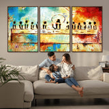 YKE34632598CR-MGV-FC-60X30-3P_Walnut-Abstract Last Supper with Apostles Wall Art Canvas Print