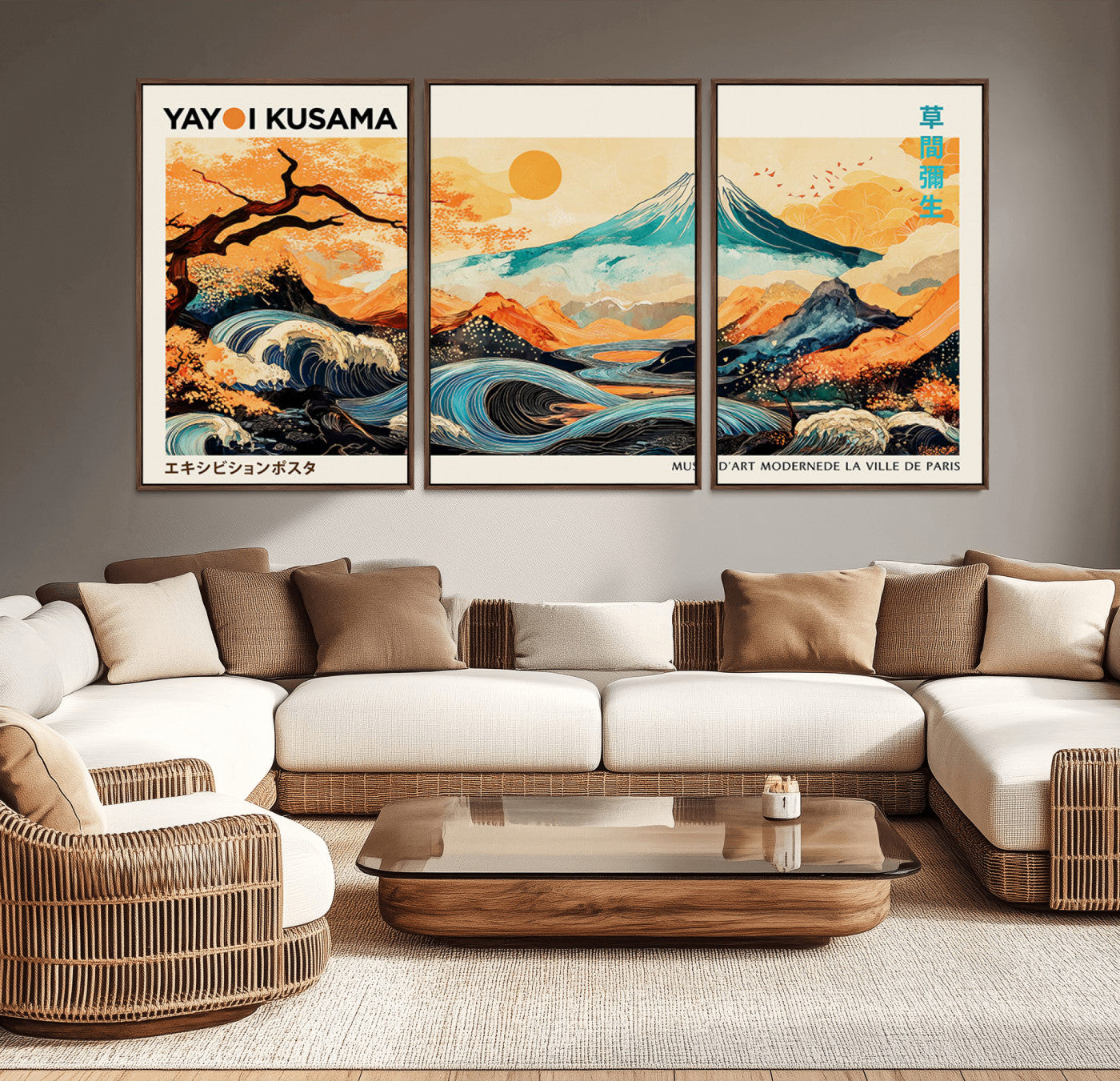 94085549-MGV-CV-36X24-Japanese Wave and Mountain Wall Art – Panoramic Abstract Landscape Canvas Print, Asian Inspired Nature Decor for Living Room,