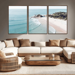 79395467-MGV-CV-36X24-Coastal Wall Art – Aerial Beach Canvas Print, Ocean Waves and Sandy Shore Photography Decor for Bedroom, Living Room, Office,
