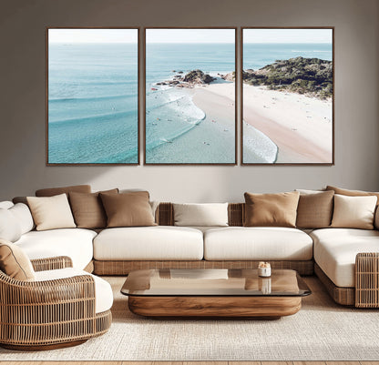 79395467-MGV-CV-36X24-Coastal Wall Art – Aerial Beach Canvas Print, Ocean Waves and Sandy Shore Photography Decor for Bedroom, Living Room, Office,
