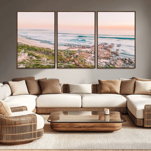 27332135-MGV-CV-36X24-Coastal Sunset Wall Art – Ocean Waves and Rocky Shore Canvas Print, Scenic Seaside Photography Decor for Bedroom, Living Room,