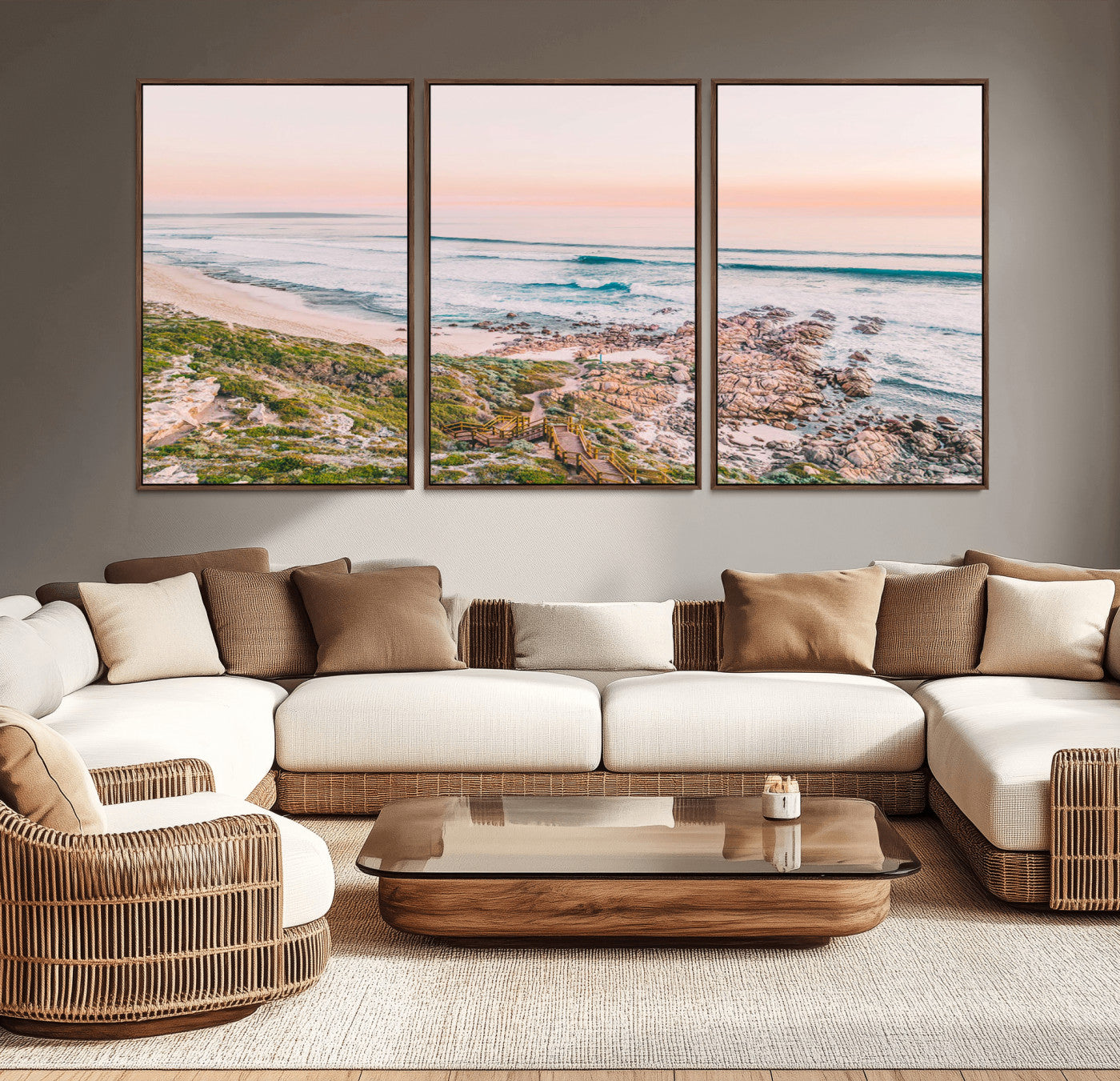 27332135-MGV-CV-36X24-Coastal Sunset Wall Art – Ocean Waves and Rocky Shore Canvas Print, Scenic Seaside Photography Decor for Bedroom, Living Room,