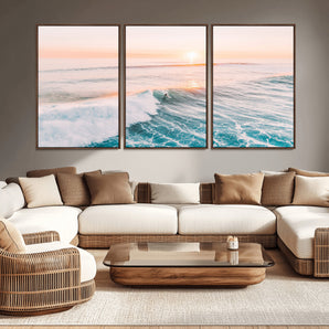 34064591-MGV-CV-36X24-Surfing Wall Art – Sunset Ocean Wave Canvas Print, Surfer Riding Sea Photography Decor for Bedroom, Living Room, Office, Coastal