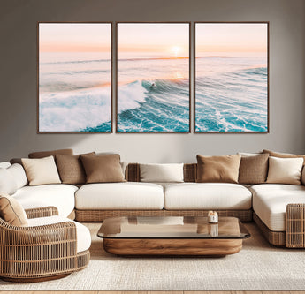 34064591-MGV-CV-36X24-Surfing Wall Art – Sunset Ocean Wave Canvas Print, Surfer Riding Sea Photography Decor for Bedroom, Living Room, Office, Coastal