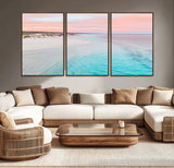 41613614-MGV-CV-36X24-Beach Sunset Wall Art – Pastel Ocean Canvas Print, Turquoise Water and Pink Sky Photography Decor for Bedroom, Living Room, Office
