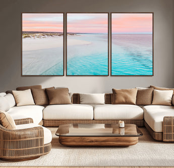 41613614-MGV-CV-36X24-Beach Sunset Wall Art – Pastel Ocean Canvas Print, Turquoise Water and Pink Sky Photography Decor for Bedroom, Living Room, Office