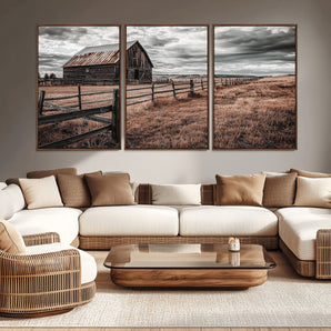 70676381-MGV-CV-36X24-Rustic Barn Wall Art – Weathered Farmhouse Canvas Print, Country Landscape Photography Decor for Bedroom, Living Room, Office,