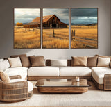 16480179-MGV-CV-36X24-Farmhouse Wall Art – Rustic Barn and Golden Field Canvas Print, Country Landscape Photography Decor for Bedroom, Living Room,
