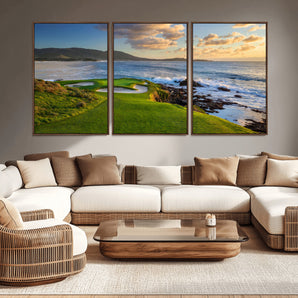 67486665-MGV-CV-36X24-Golf Course Wall Art – Pebble Beach Oceanfront Canvas Print, Coastal Fairway Photography Sports Decor for Living Room, Office, Man