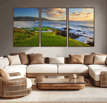 67486665-MGV-CV-36X24-Golf Course Wall Art – Pebble Beach Oceanfront Canvas Print, Coastal Fairway Photography Sports Decor for Living Room, Office, Man