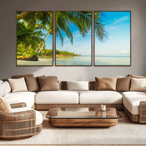 65056721-MGV-CV-36X24-Tropical Beach Wall Art – Palm Tree Coastal Photography Print, Relaxing Ocean Paradise Landscape, Island Seascape Home or Office