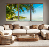65056721-MGV-CV-36X24-Tropical Beach Wall Art – Palm Tree Coastal Photography Print, Relaxing Ocean Paradise Landscape, Island Seascape Home or Office
