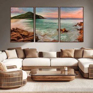 53831025-MGV-CV-36X24-Coastal Landscape Wall Art – Tropical Beach Ocean Canvas Print, Sunset Mountain View Photography Decor for Living Room, Bedroom,