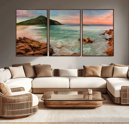 53831025-MGV-CV-36X24-Coastal Landscape Wall Art – Tropical Beach Ocean Canvas Print, Sunset Mountain View Photography Decor for Living Room, Bedroom,