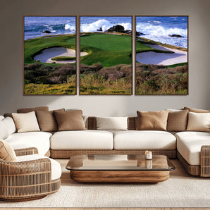 22776914-MGV-CV-36X24-Golf Course Wall Art – Oceanfront Green Canvas Print, Coastal Pebble Beach Photography Sports Decor for Living Room, Office, Man