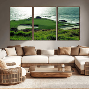 48473947-MGV-CV-36X24-Ocean Golf Course Wall Art – Panoramic Green Fairway Canvas Print, Coastal Golf Landscape Photography Sports Decor for Office, Man
