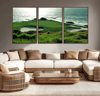 48473947-MGV-CV-36X24-Ocean Golf Course Wall Art – Panoramic Green Fairway Canvas Print, Coastal Golf Landscape Photography Sports Decor for Office, Man