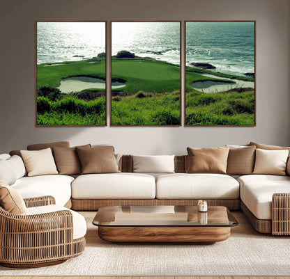 48473947-MGV-CV-36X24-Ocean Golf Course Wall Art – Panoramic Green Fairway Canvas Print, Coastal Golf Landscape Photography Sports Decor for Office, Man