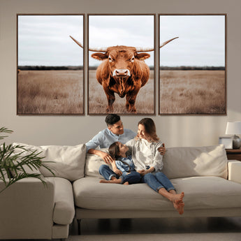 16316734-MGV-CV-36X24-Texas Longhorn Wall Art – Rustic Bull Portrait Canvas Print, Western Farmhouse Animal Photography Decor for Living Room, Office,