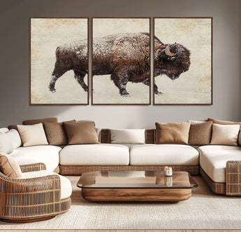 54810031-MGV-CV-36X24-Western Wall Art – Snow Covered Bison Canvas Print, Rustic Wildlife Photography Decor for Bedroom, Living Room, Office, Lodge,