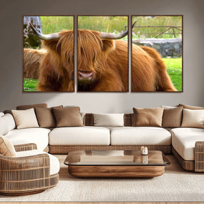 68411138-MGV-CV-36X24-Farmhouse Wall Art – Highland Cow Canvas Print, Rustic Country Cattle Photography Decor for Bedroom, Living Room, Office, Ranch,