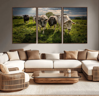 67277447-MGV-CV-36X24-Farmhouse Wall Art – Herd of Cows Canvas Print, Rustic Country Pasture Photography Decor for Bedroom, Living Room, Office, Ranch,
