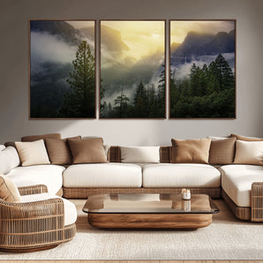 38316884-MGV-CV-36X24-Landscape Wall Art – Misty Mountain Valley Canvas Print, Scenic Pine Forest and Sunrise Photography Decor for Bedroom, Living