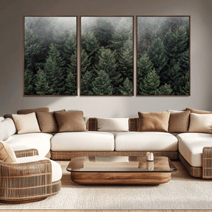 84059409-MGV-CV-36X24-Forest Wall Art – Misty Evergreen Trees Canvas Print, Tranquil Nature Photography Decor for Bedroom, Living Room, Office, Cabin or