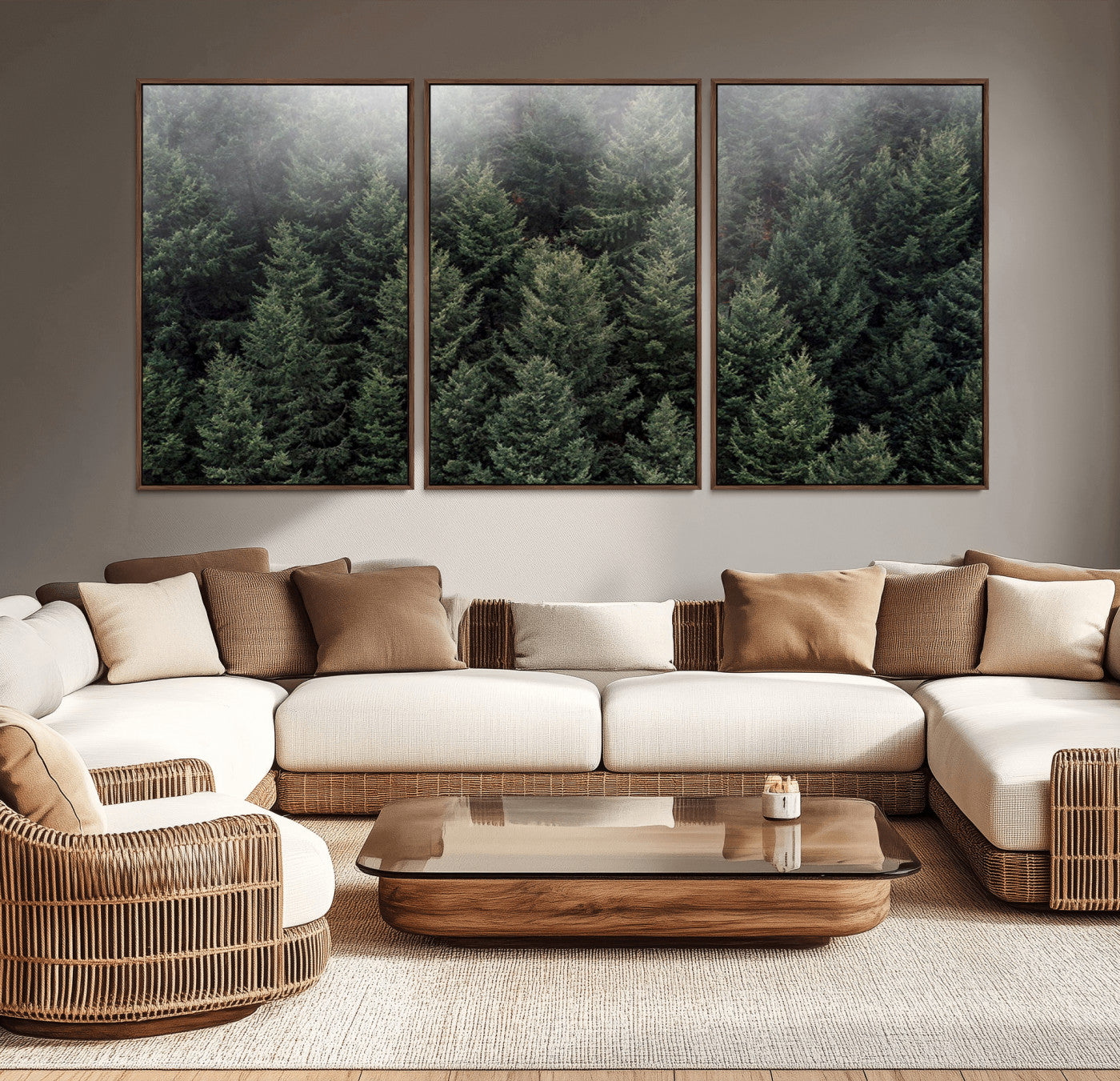 84059409-MGV-CV-36X24-Forest Wall Art – Misty Evergreen Trees Canvas Print, Tranquil Nature Photography Decor for Bedroom, Living Room, Office, Cabin or