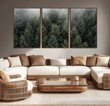 84059409-MGV-CV-36X24-Forest Wall Art – Misty Evergreen Trees Canvas Print, Tranquil Nature Photography Decor for Bedroom, Living Room, Office, Cabin or