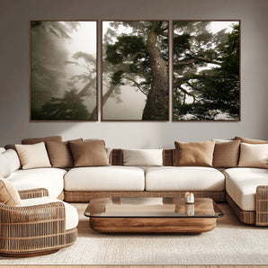 87969493-MGV-CV-36X24-Forest Wall Art – Misty Tall Trees Canvas Print, Dramatic Woodland Photography Decor for Bedroom, Living Room, Office, Cabin,