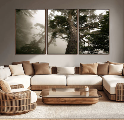 87969493-MGV-CV-36X24-Forest Wall Art – Misty Tall Trees Canvas Print, Dramatic Woodland Photography Decor for Bedroom, Living Room, Office, Cabin,