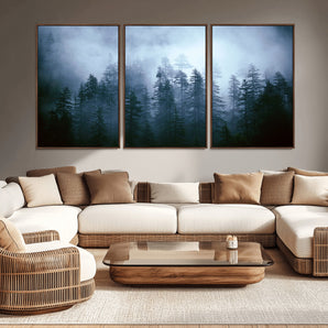 93439624-MGV-CV-36X24-Forest Wall Art – Misty Pine Trees Canvas Print, Moody Nature Photography Decor for Bedroom, Living Room, Office, Cabin, Lodge or
