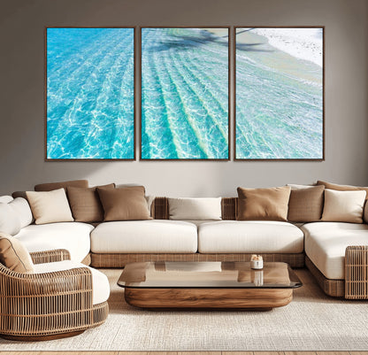 46233906-MGV-CV-36X24-Coastal Wall Art – Turquoise Ocean Waves and White Sand Canvas Print, Tropical Beach Photography Decor for Bedroom, Living Room,