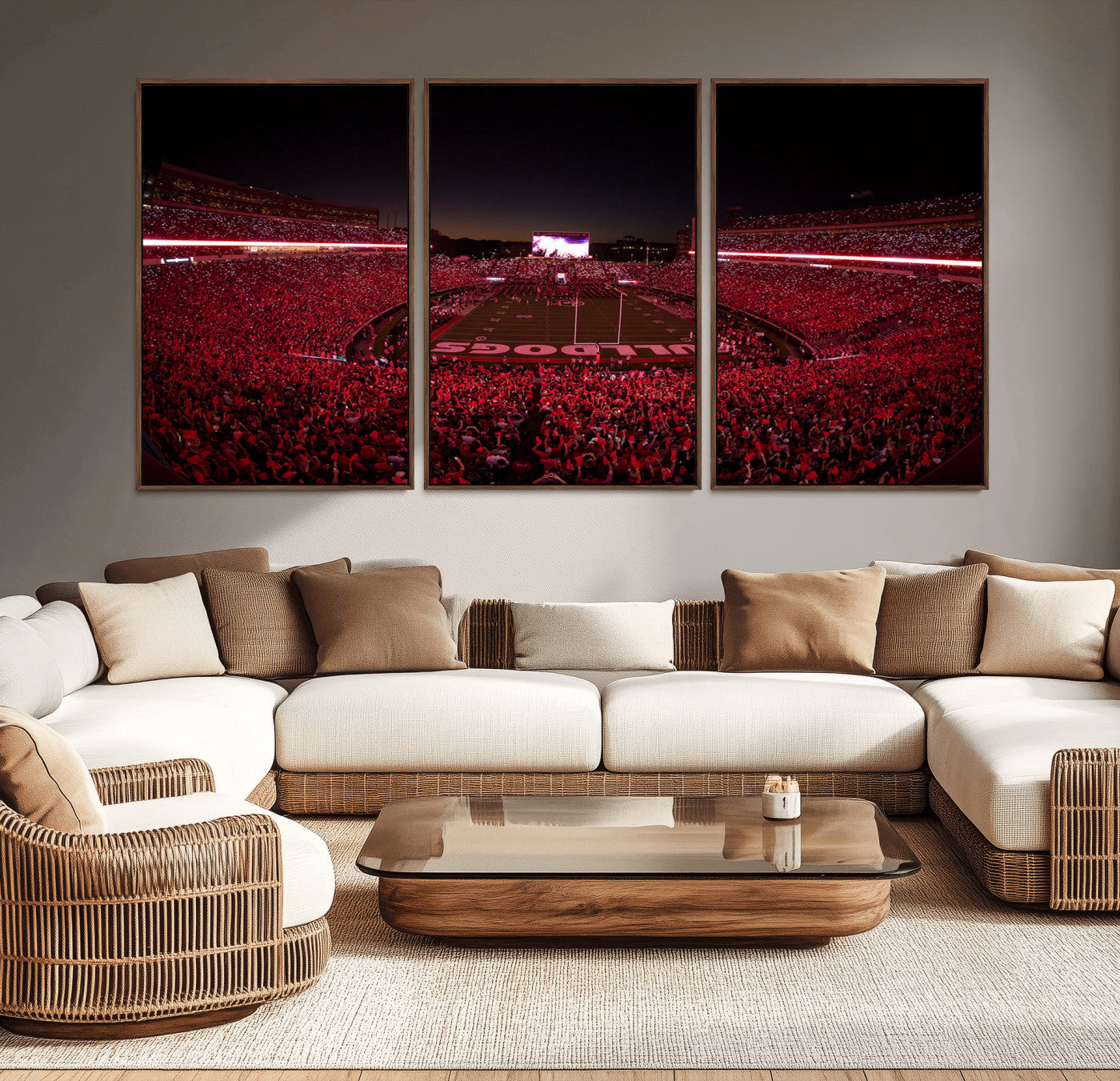 38331045-MGV-CV-36X24-Sanford Stadium Wall Art – Georgia Bulldogs Football Red Night Game Canvas Print, Electric College Sports Decor for Man Cave or