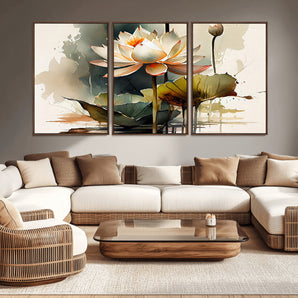 46359-MGV-CV-36X24-Lotus Blossom Wall Art Canvas Print, Framed Water Lily Art Picture Print, Zen Flower Perfect Zen Botanical Decor Artwork