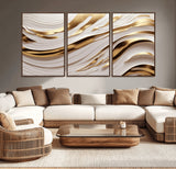 41237-MGV-CV-36X24-Gold Waves Wall Art Canvas Print, Framed Elegant Flow Art Picture Print, Luxury Layers Perfect Minimal Luxe Decor Artwork