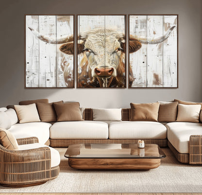 10840-MGV-CV-36X24-Texas Longhorn Wall Art Canvas Print, Framed Rustic Bull Art Picture Print, Western Cattle Perfect Rustic Western Decor Artwork