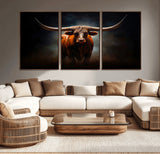 12484-MGV-CV-36X24-Texas Longhorn Wall Art Canvas Print, Framed Western Bull Art Picture Print, Moody Cattle Perfect Moody Western Decor Artwork