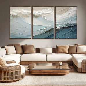 53646-MGV-CV-36X24-Ocean Wave Wall Art Canvas Print, Framed Textured Seascape Art Picture Print, Modern Ocean Perfect Minimal Coastal 2/2 Decor
